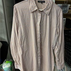 Lafayette 148 New York Brown and White Checkered Shirt